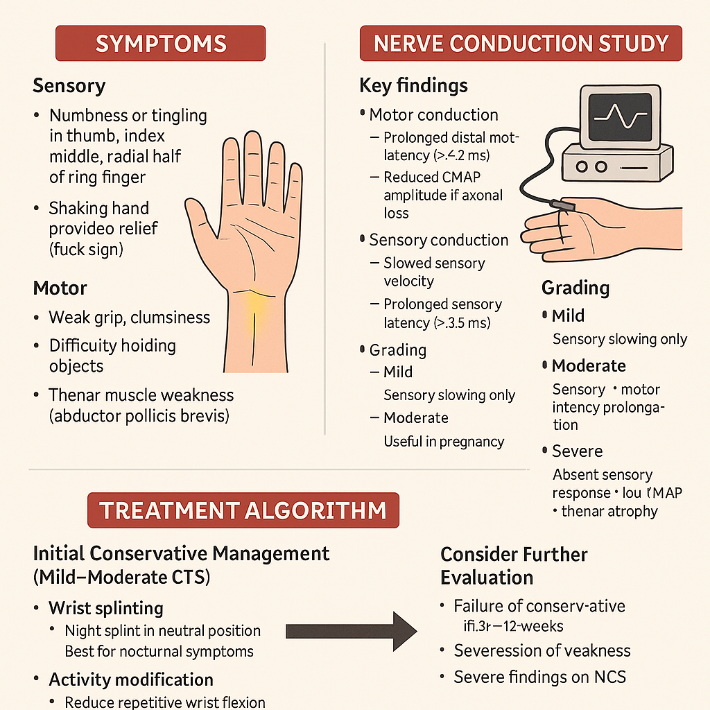 Carpal Tunnel Syndrome: Symptoms, Nerve Conduction Study & Treatment Algorithm